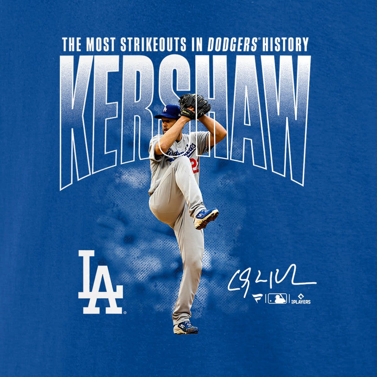 MLB Fanatics Clayton Kershaw Los Angeles Dodgers Most Strikeouts T-Shirt