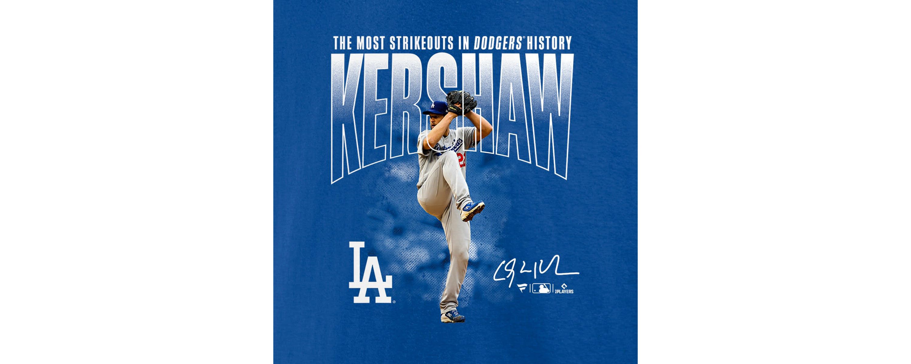 MLB Fanatics Clayton Kershaw Los Angeles Dodgers Most Strikeouts T-Shirt