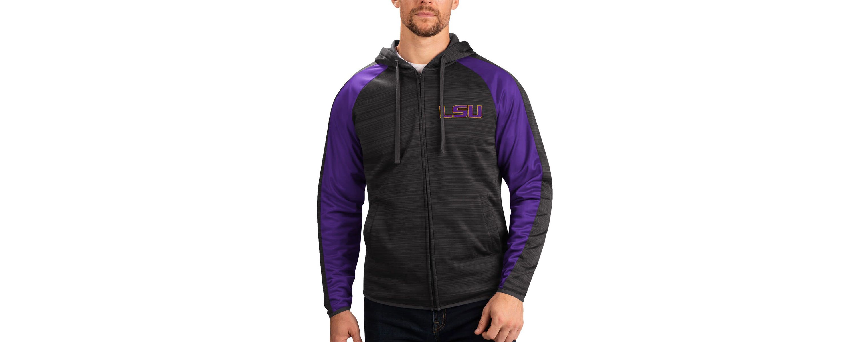 NCAA LSU Tigers Neutral Zone Raglan Full-Zip Track Jacket Hoodie