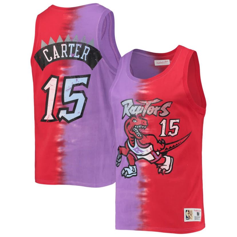 NBA Vince Carter Purple/Red Toronto Raptors Hardwood Classics Tie-Dye Name & Number Tank Top