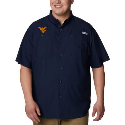 Columbia Men's NCAA West Virginia Mountaineers Big & Tall Tamiami Omni-Shade Button-Down Shirt, Navy Blue, 2XL Tall