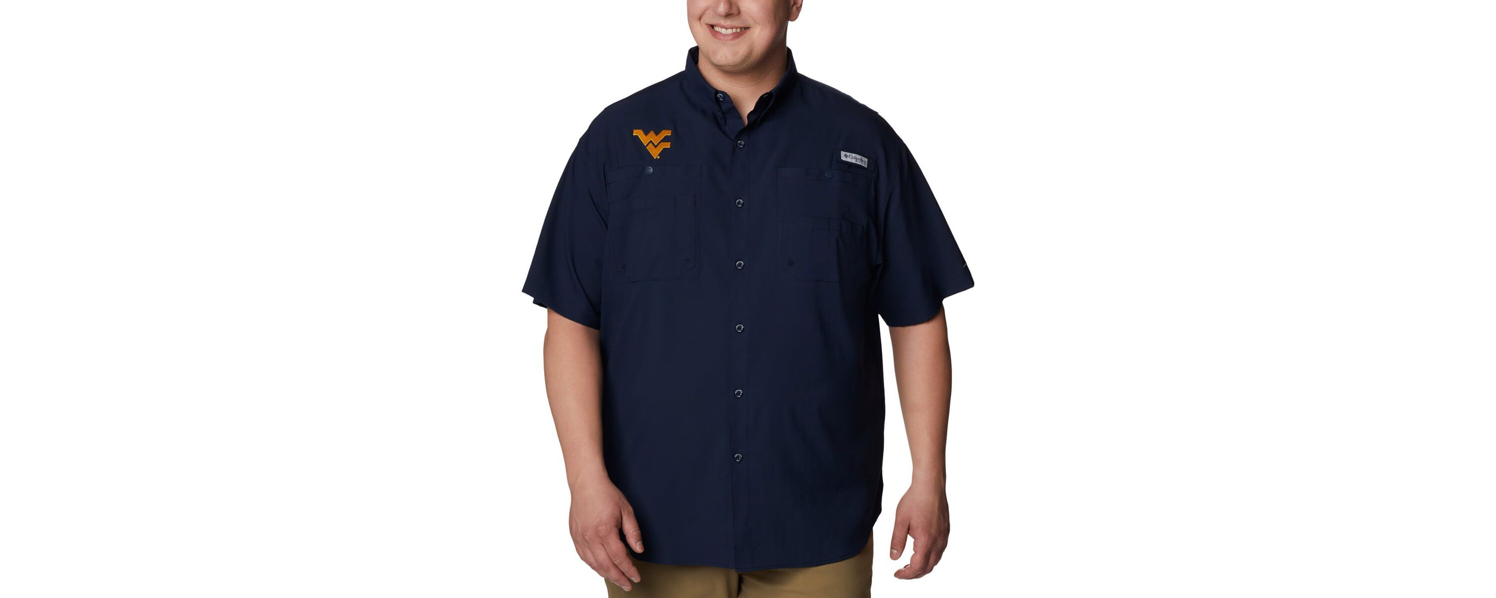 NCAA West Virginia Mountaineers Big & Tall Tamiami Omni-Shade Button-Down Shirt