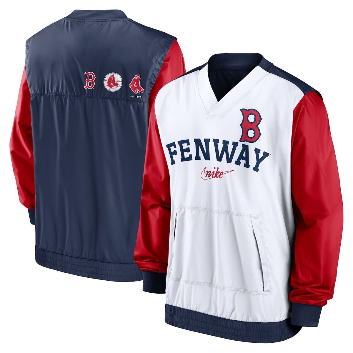 Boston Red Sox MLB Nike White/Navy Boston Sox Rewind Warmup V-Neck Pullover Jacket