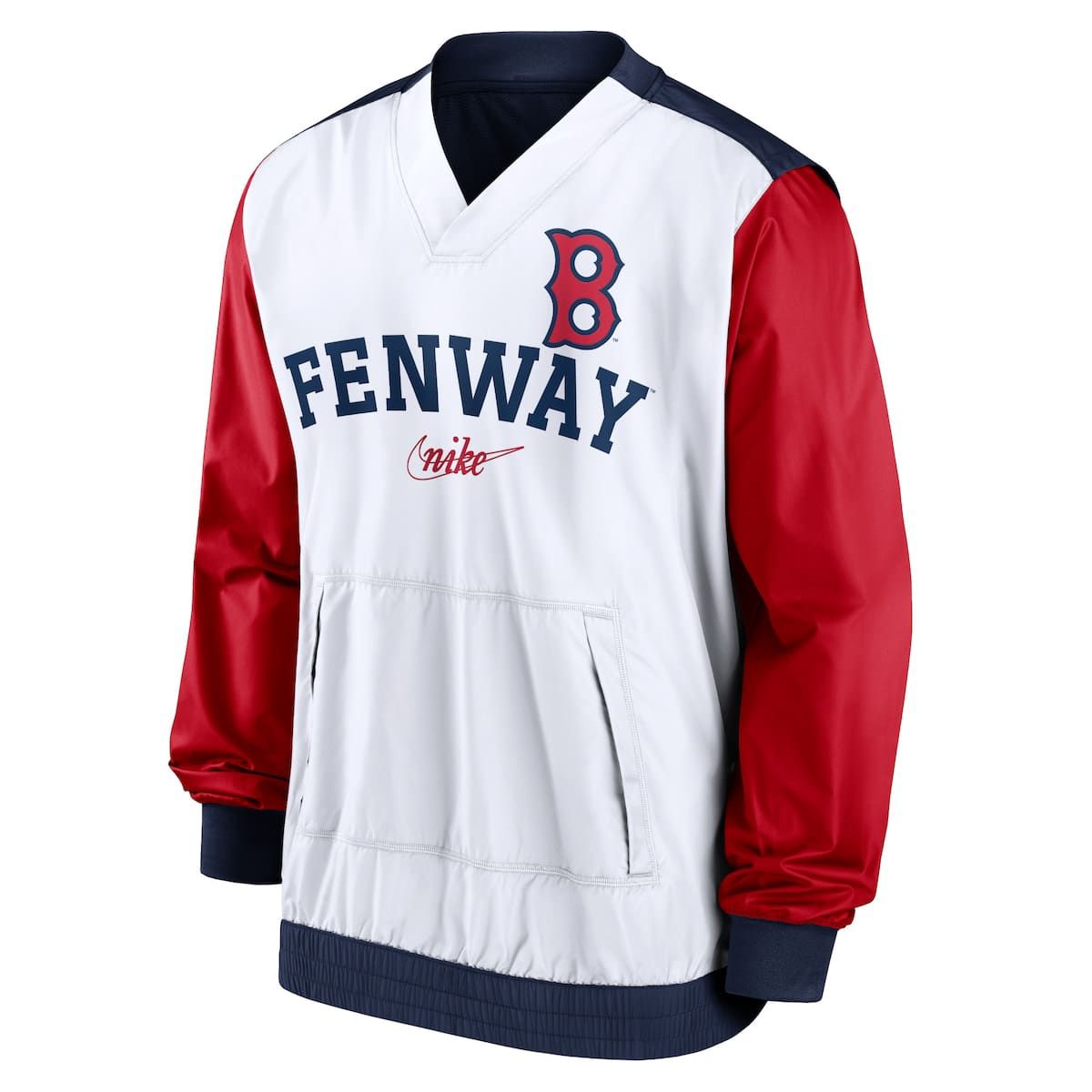 Boston Red Sox MLB Nike White/Navy Boston Sox Rewind Warmup V-Neck Pullover Jacket