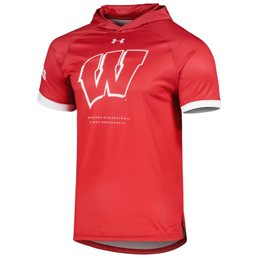 NCAA Under Armour Wisconsin Badgers On-Court Raglan Hoodie T-Shirt