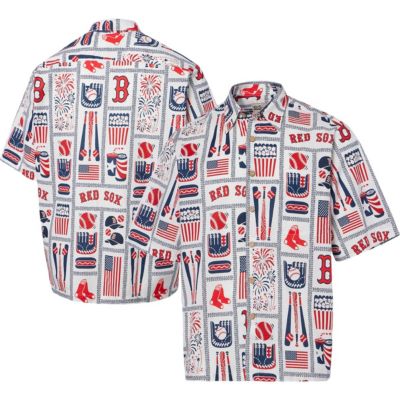 Reyn Spooner Men's Boston Red Sox MLB Boston Sox Americana Button-Up Shirt, White, Large