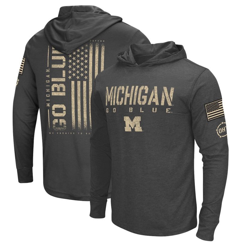 NCAA Michigan Wolverines Team OHT Military Appreciation Long Sleeve Hoodie T-Shirt