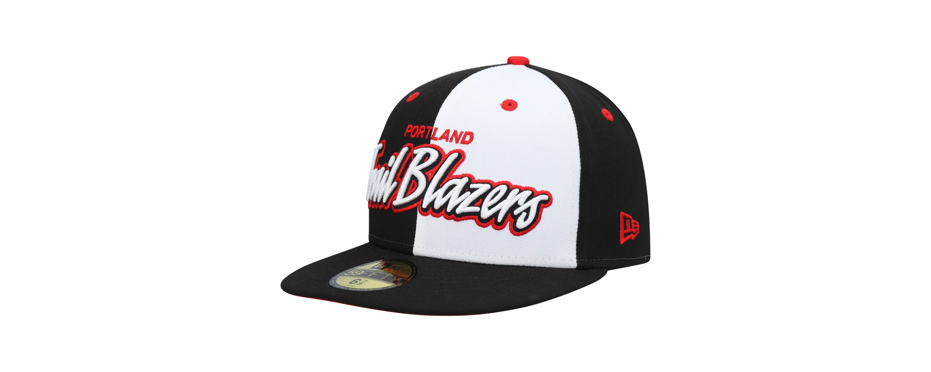 NBA Black/White Portland Trail Blazers Script Pinwheel 59FIFTY Fitted Hat