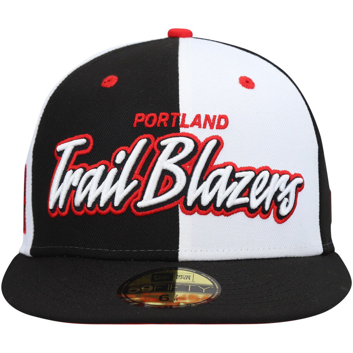 NBA Black/White Portland Trail Blazers Script Pinwheel 59FIFTY Fitted Hat