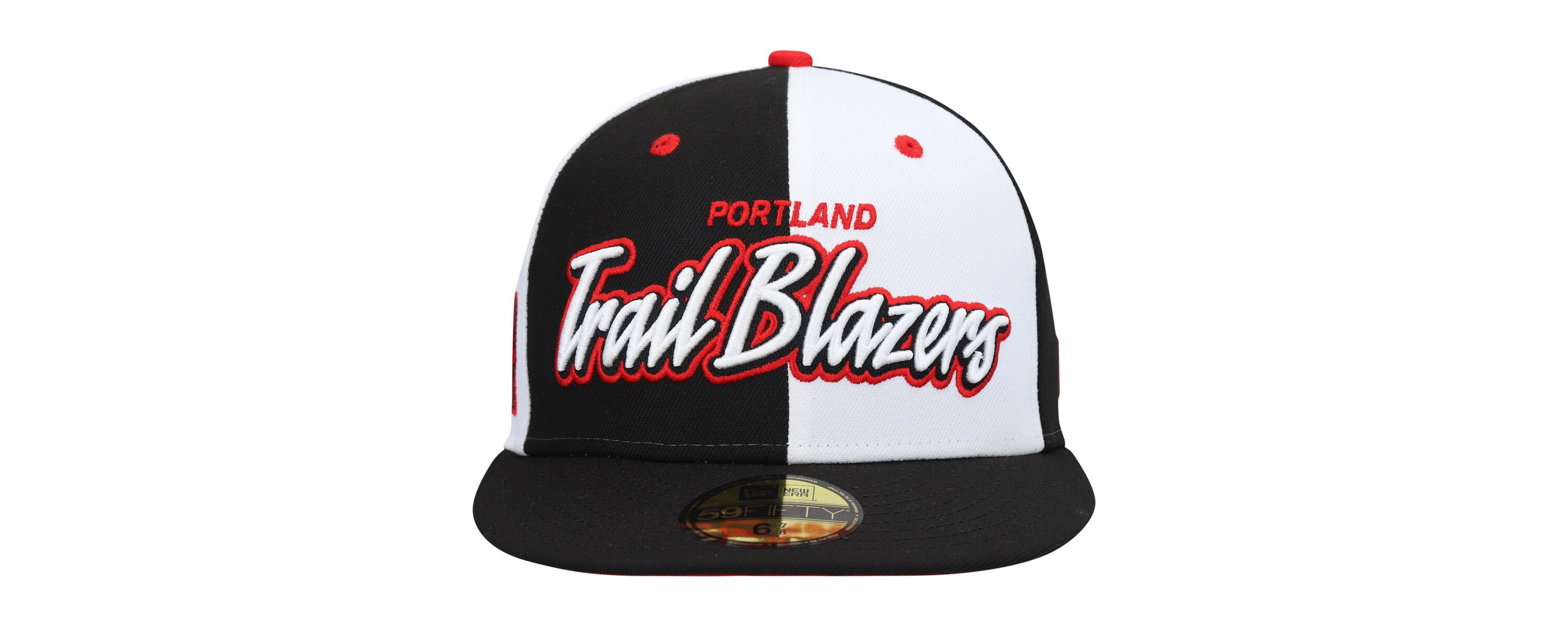 NBA Black/White Portland Trail Blazers Script Pinwheel 59FIFTY Fitted Hat