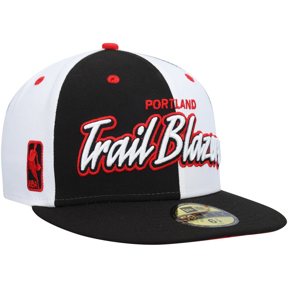 NBA Black/White Portland Trail Blazers Script Pinwheel 59FIFTY Fitted Hat