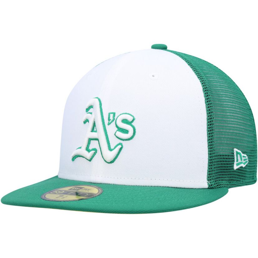 Oakland Athletics MLB White/Green Athletics 2023 On-Field Batting Practice 59FIFTY Fitted Hat