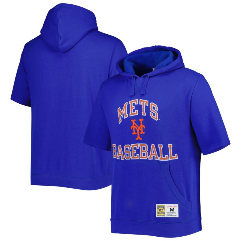 MLB New York Mets Cooperstown Collection Washed Fleece Pullover Short Sleeve Hoodie