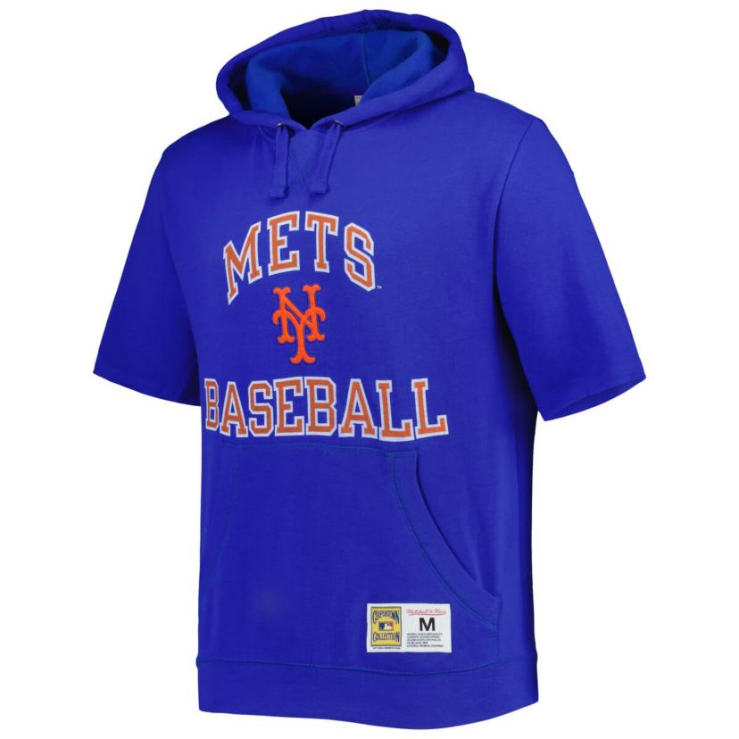 MLB New York Mets Cooperstown Collection Washed Fleece Pullover Short Sleeve Hoodie
