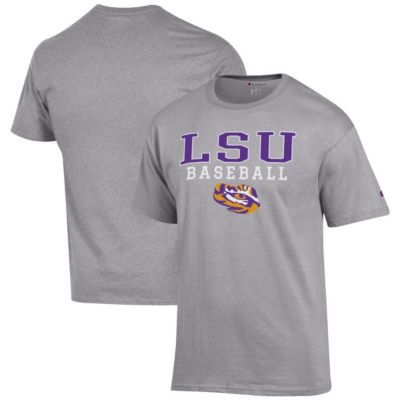 Champion Men's NCAA LSU Tigers Baseball Stack T-Shirt, Gray, 3XL