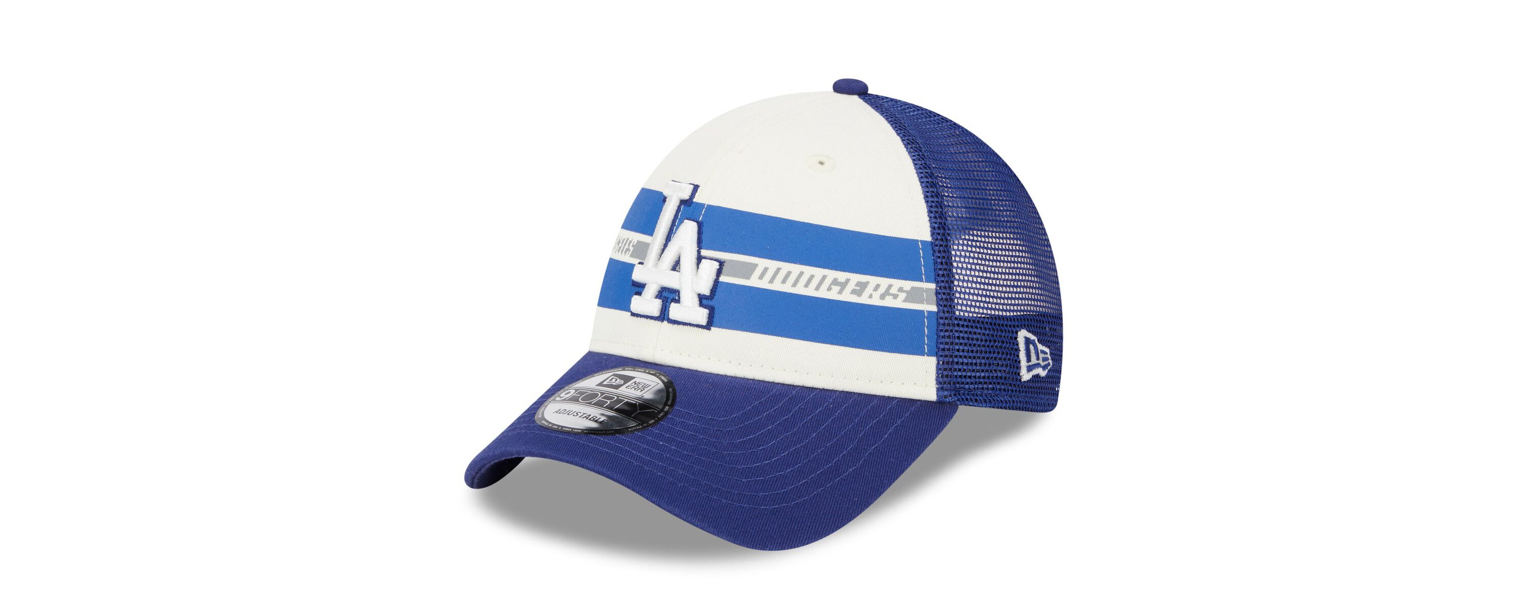 MLB White/Royal Los Angeles Dodgers Team Stripe Trucker 9FORTY Snapback Hat