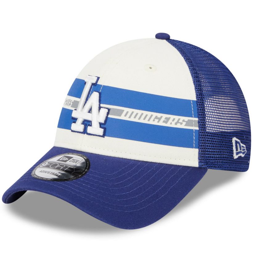 MLB White/Royal Los Angeles Dodgers Team Stripe Trucker 9FORTY Snapback Hat