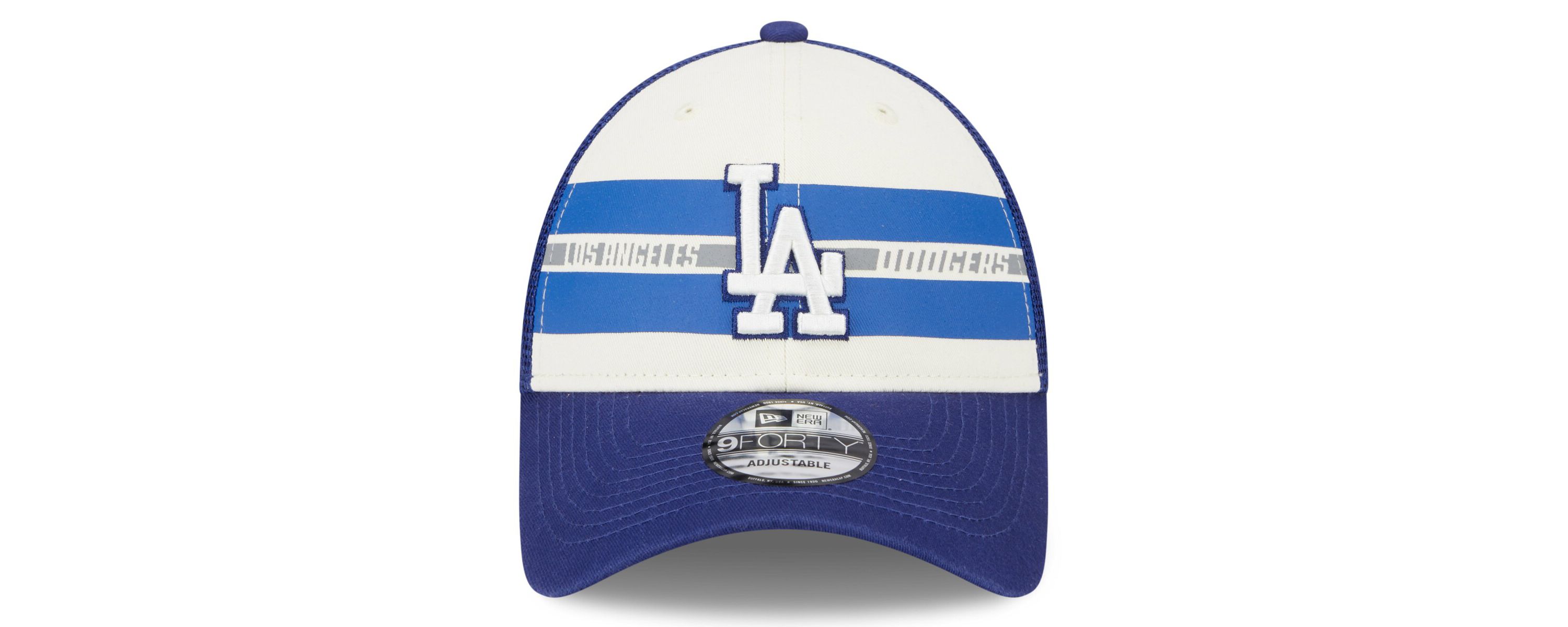 MLB White/Royal Los Angeles Dodgers Team Stripe Trucker 9FORTY Snapback Hat