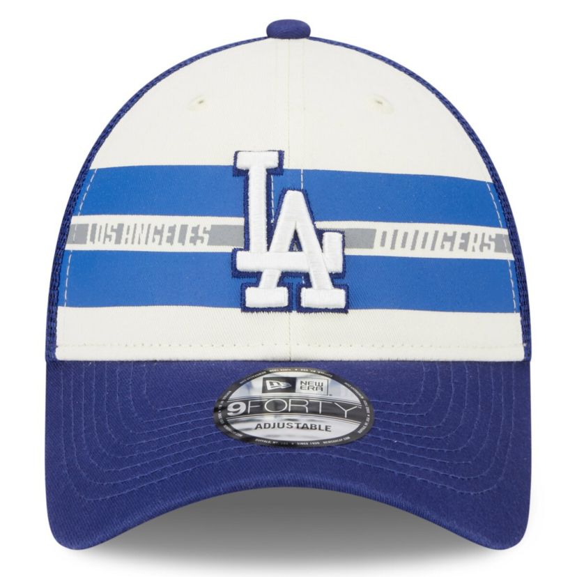 MLB White/Royal Los Angeles Dodgers Team Stripe Trucker 9FORTY Snapback Hat