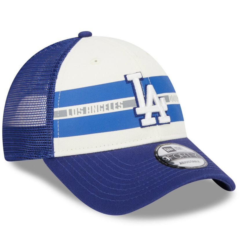 MLB White/Royal Los Angeles Dodgers Team Stripe Trucker 9FORTY Snapback Hat