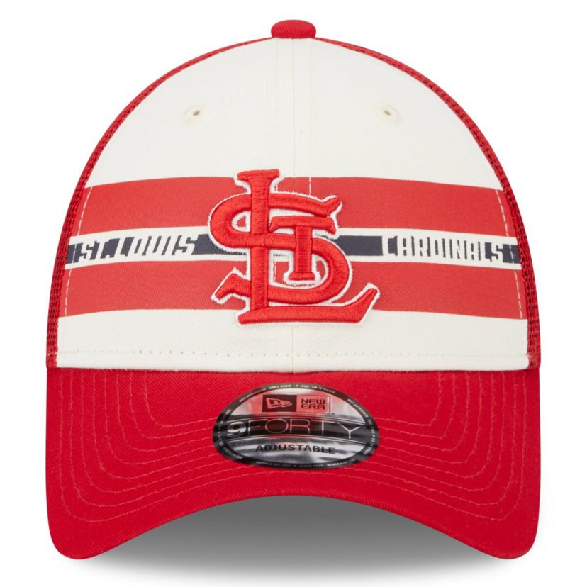 MLB White/Red St. Louis Cardinals Team Stripe Trucker 9FORTY Snapback Hat