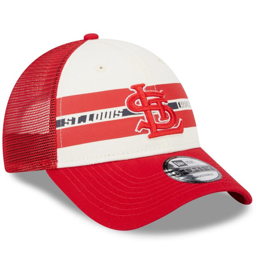 MLB White/Red St. Louis Cardinals Team Stripe Trucker 9FORTY Snapback Hat