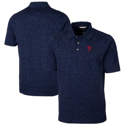 Cutter & Buck Men's MLB ed Philadelphia Phillies Advantage Space Dye Tri-Blend Polo, Navy Blue, 3XL