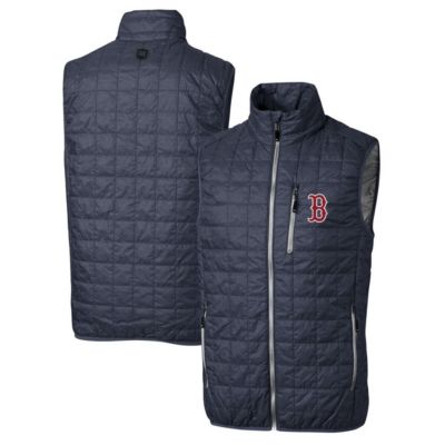 Cutter & Buck Men's Boston Red Sox MLB Heathered Boston Sox Rainier Full-Zip Puffer Vest, Navy Blue, 3XL
