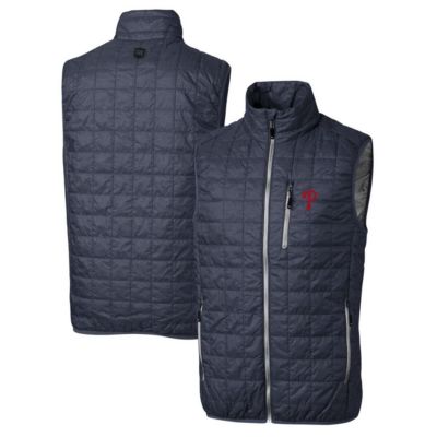 Cutter & Buck Men's MLB Heathered Philadelphia Phillies Rainier Full-Zip Puffer Vest, Navy Blue, Large