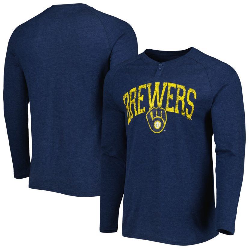 MLB Milwaukee Brewers Inertia Raglan Long Sleeve Henley Top