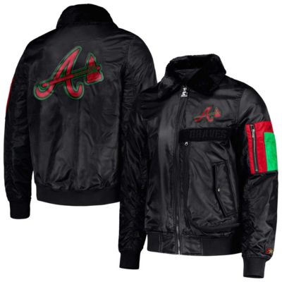 Starter Men's MLB x Ty Mopkins Atlanta Braves History Month Satin Full-Zip Jacket, Black, Medium