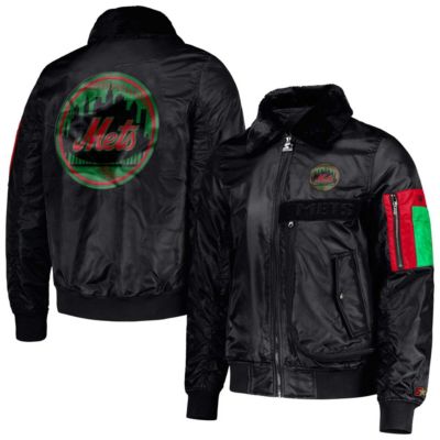 Starter Men's MLB x Ty Mopkins New York Mets History Month Satin Full-Zip Jacket, Black, Medium