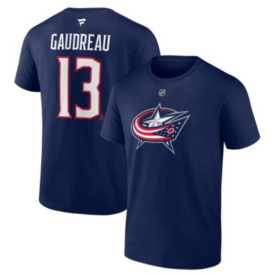 Men's NHL Fanatics Johnny Gaudreau Columbus Jackets Authentic Stack Name & Number T-Shirt, Navy Blue, Medium