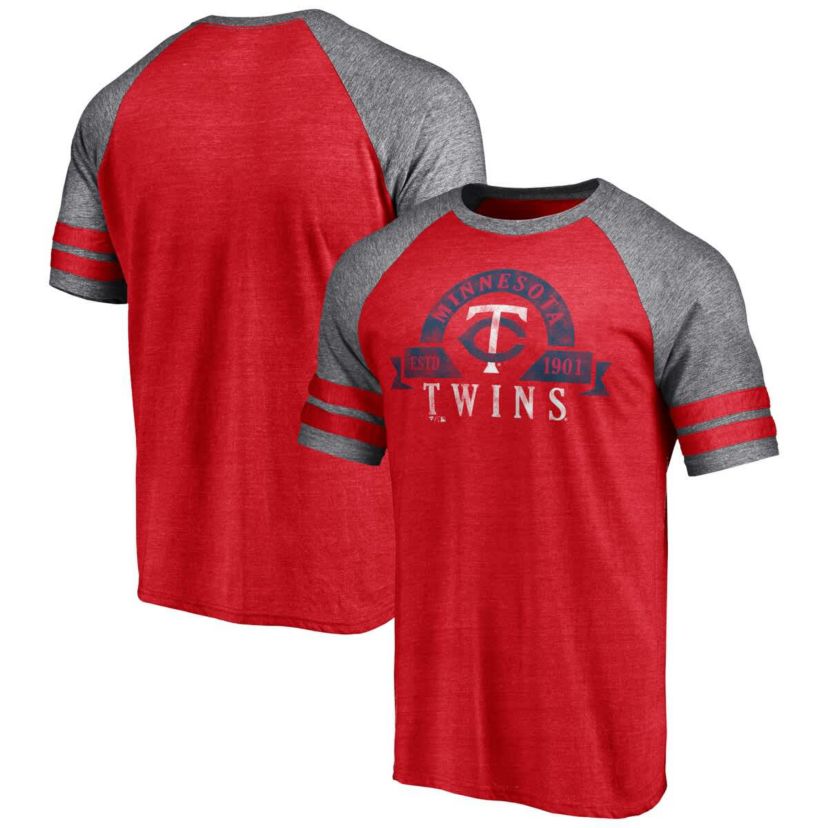 MLB Fanatics Minnesota Twins Utility Two-Stripe Raglan Tri-Blend T-Shirt