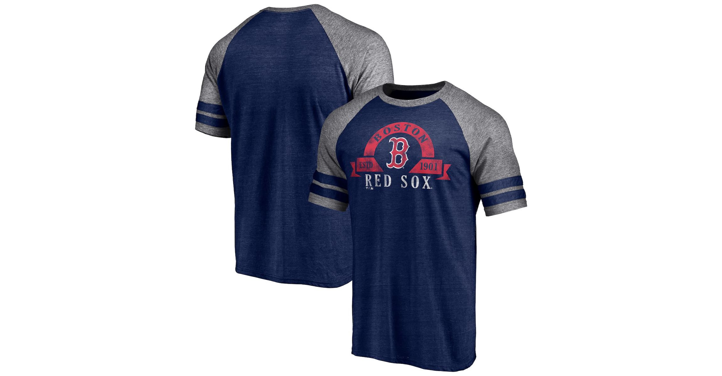Boston Red Sox MLB Fanatics Boston Sox Utility Two-Stripe Raglan Tri-Blend T-Shirt