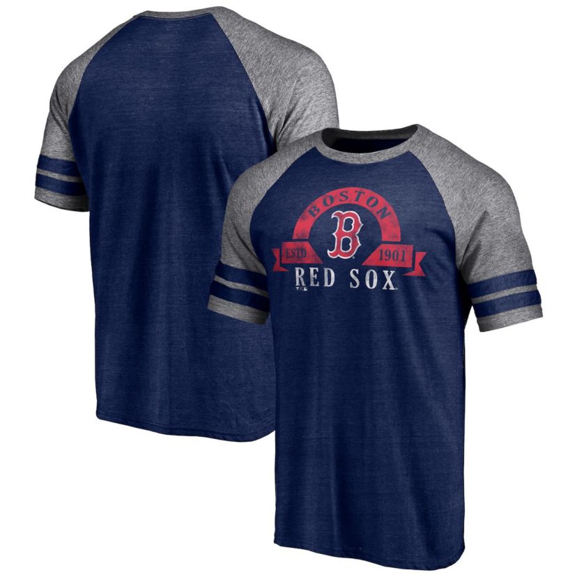 Boston Red Sox MLB Fanatics Boston Sox Utility Two-Stripe Raglan Tri-Blend T-Shirt
