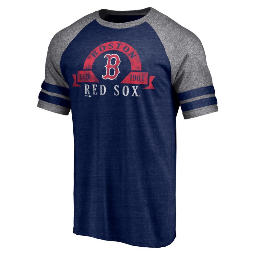 Boston Red Sox MLB Fanatics Boston Sox Utility Two-Stripe Raglan Tri-Blend T-Shirt