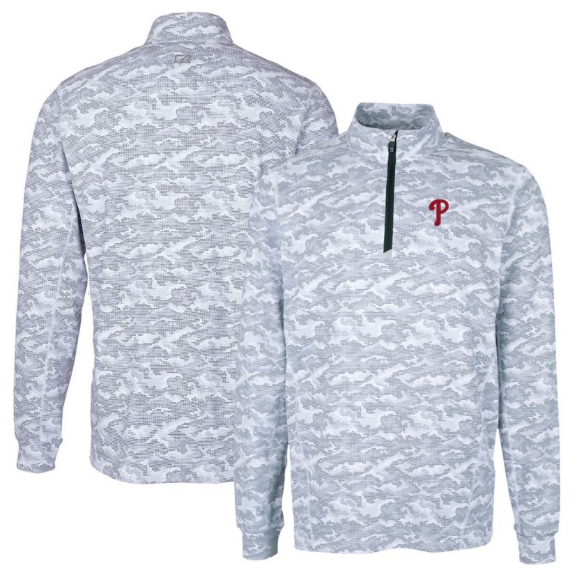 MLB Philadelphia Phillies Big & Tall Traverse Print Stretch Quarter-Zip Pullover Top