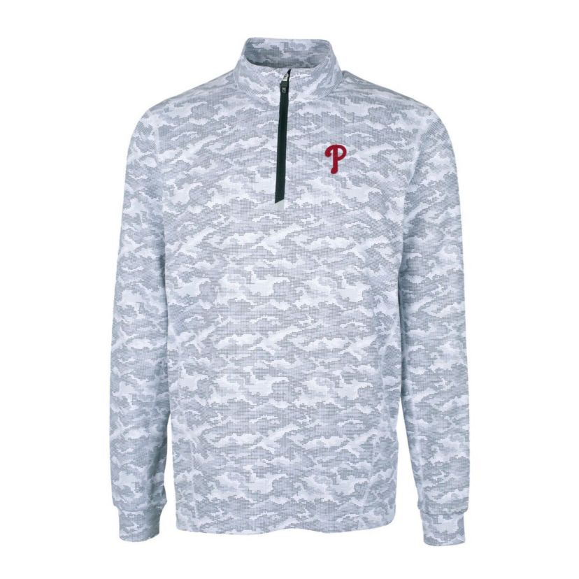 MLB Philadelphia Phillies Big & Tall Traverse Print Stretch Quarter-Zip Pullover Top