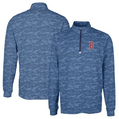 Cutter & Buck Men's Boston Red Sox MLB Boston Sox Big & Tall Traverse Print Stretch Quarter-Zip Pullover Top, Navy Blue, 3XL Tall
