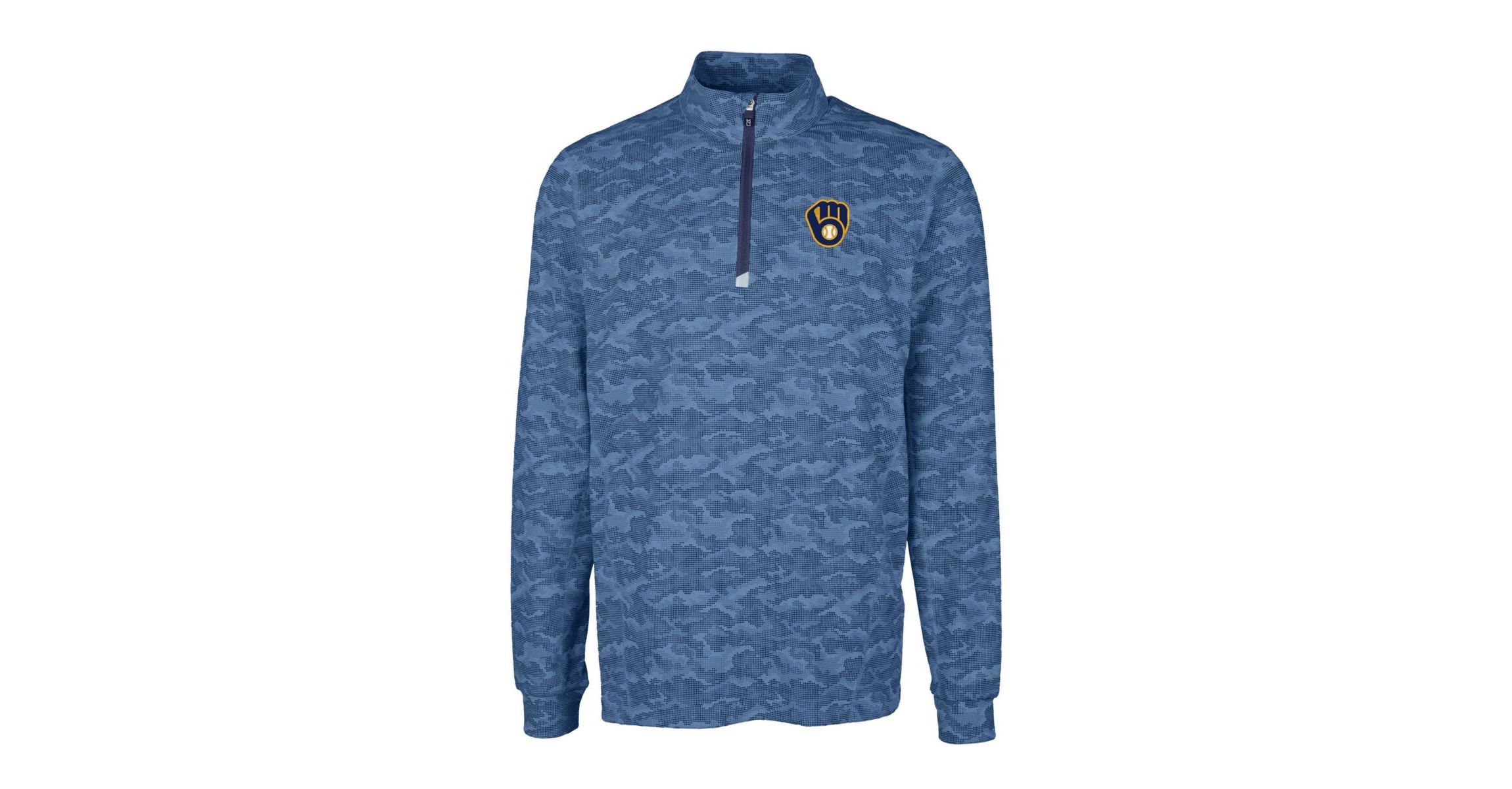 MLB Milwaukee Brewers Big & Tall Traverse Print Stretch Quarter-Zip Pullover Top