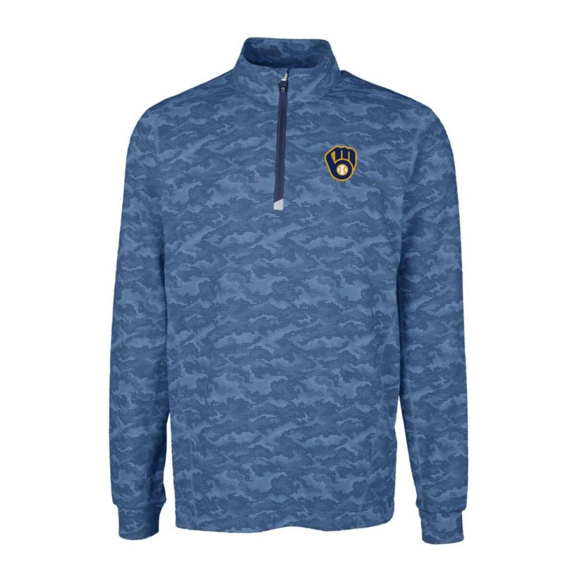 MLB Milwaukee Brewers Big & Tall Traverse Print Stretch Quarter-Zip Pullover Top