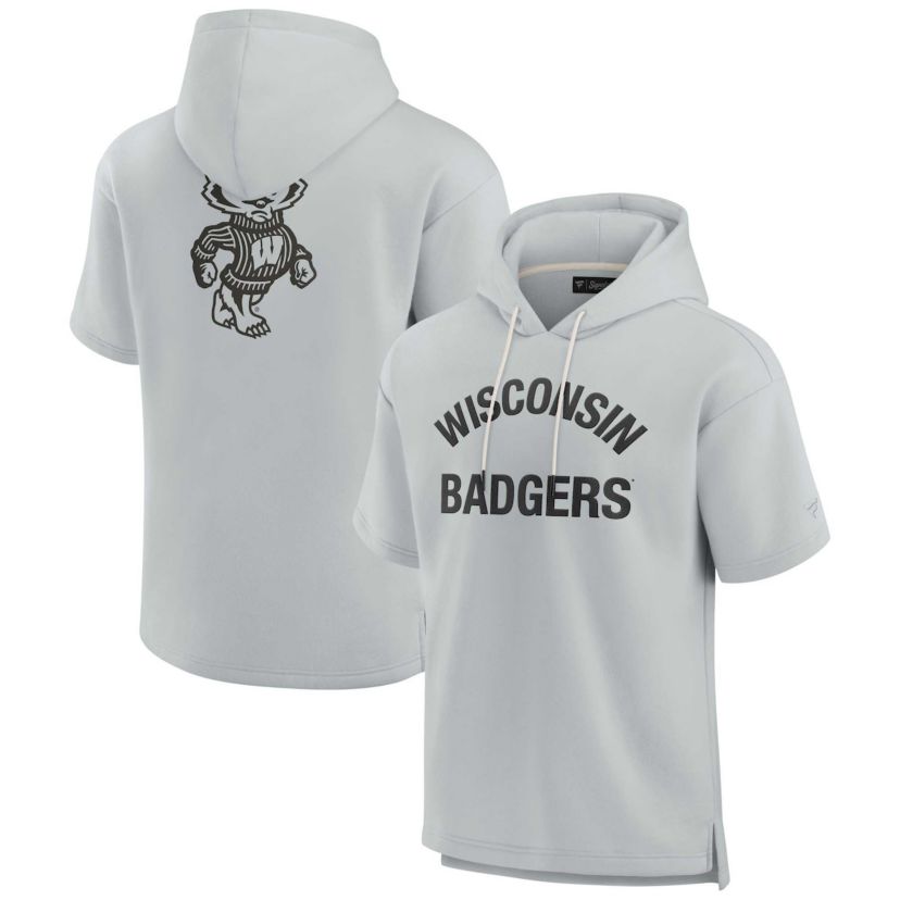 NCAA Unisex Fanatics Wisconsin Badgers Elements Super Soft Fleece Short Sleeve Pullover Hoodie