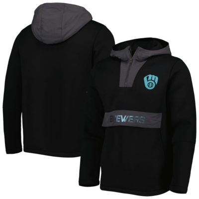 Levelwear Men's MLB Milwaukee Brewers Ruckus Quarter-Zip Hoodie, Black, Large -  0826394896308