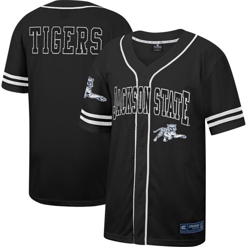 NCAA Jackson State Tigers Free Spirited Mesh Button-Up Baseball Jersey