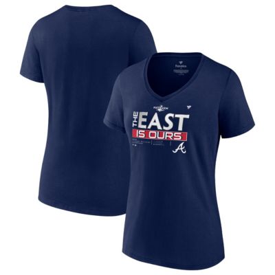 Men's MLB Fanatics Atlanta Braves 2022 NL East Division s Locker Room V-Neck T-Shirt, Navy Blue, Small