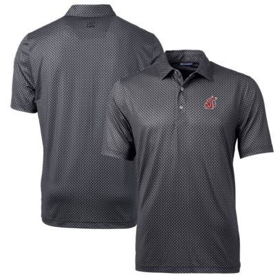 Cutter & Buck Men's NCAA Washington State Cougars Pike Banner Print Polo, Black, Medium