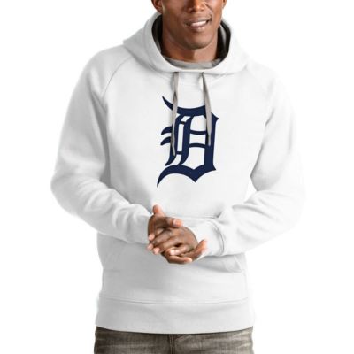 Antigua Men's MLB Detroit Tigers Victory Pullover Team Logo Hoodie, White, Medium