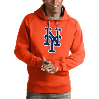 Antigua Men's MLB New York Mets Victory Pullover Team Logo Hoodie, Orange, Large