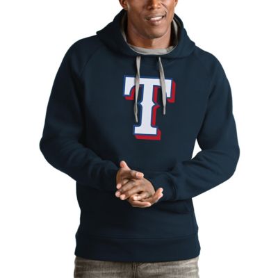 Antigua Men's MLB Texas Rangers Victory Pullover Team Logo Hoodie, Navy Blue, Large
